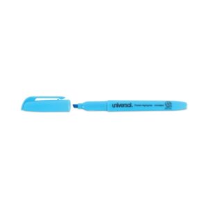 Universal Pocket Clip Highlighter, Chisel Tip, Fluorescent Blue Ink, Dozen -UNV08854 - Image 5