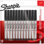 Sharpie Permanent Markers, Ultra Fine Point, Black, 12 Count