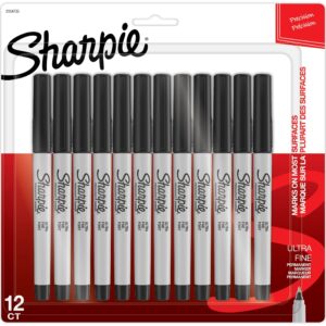 Sharpie Permanent Markers, Ultra Fine Point, Black, 12 Count