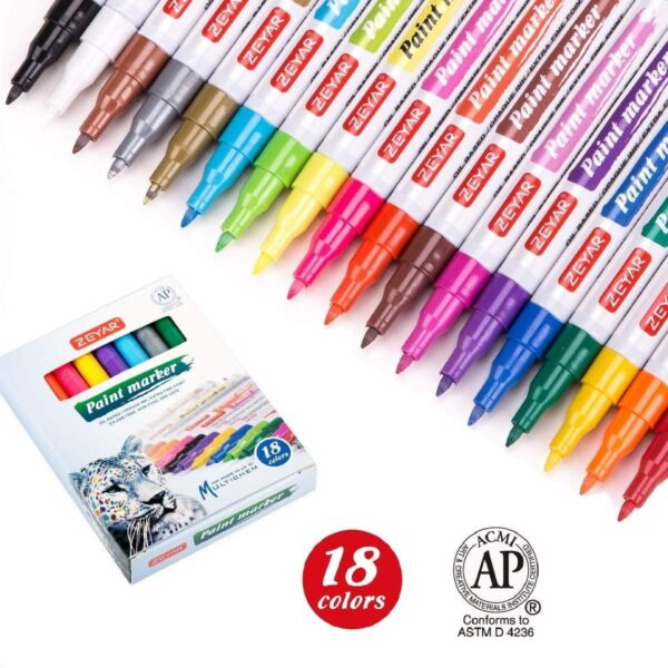 ZEYAR Paint Markers, AP Certified, Extra Fine Point, 18 colors, Permanent &amp Waterproof ink, Works on Rock, Wood, Glass, Metal and Ceramic and Almost All Surfaces ZEYAR Paint Markers, AP Certified, Extra Fine Point, 18 colors, Permanent & Waterproof ink, Works on Rock, Wood, Glass, Metal and Ceramic and Almost All Surfaces