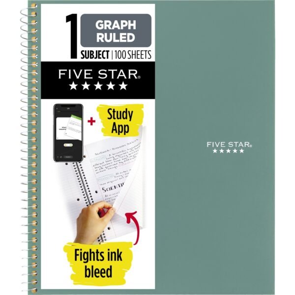 Five Star Spiral Notebook + Study App, 1 Subject, Graph Ruled, 8.5″ x 11″