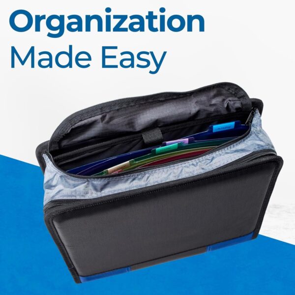Case-it The Dual 2.0 Zipper Binder – Two 2 Inch D-Rings – 5 Subject File Folder – Multiple Pockets – 800 Sheet Capacity – Comes with Shoulder Strap – Blue Dual-301