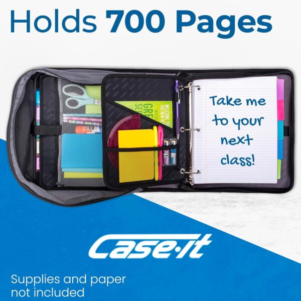 Case-it The Dual 2.0 Zipper Binder – Two 2 Inch D-Rings – 5 Subject File Folder – Multiple Pockets – 800 Sheet Capacity – Comes with Shoulder Strap – Blue Dual-301