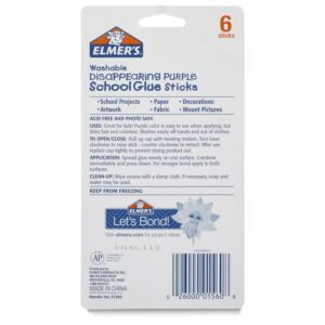 Elmer’s Disappearing Purple School Glue Sticks, Washable, 0.21 Ounce Glue Sticks, 6 Count