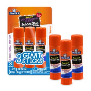 Elmer’s Disappearing Purple School Giant Glue Sticks, Washable, 22 g Each, 3 Count