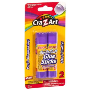 Cra-Z-Art Washable Glue Sticks, Disappearing Purple, 2 Count, 1.5oz