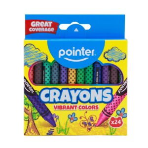 Pointer Vibrant Crayons, 24 Assorted Colors, 12-Pack