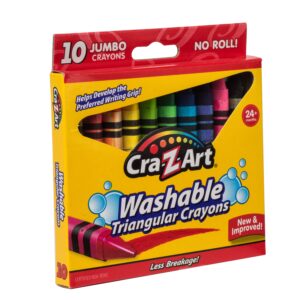 Cra-Z-Art Jumbo Washable Triangular Crayons, 10 Assorted Colors, School Supplies