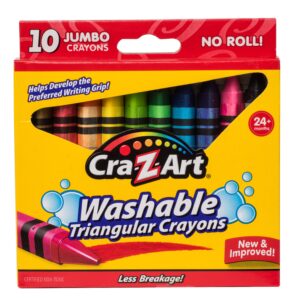 Cra-Z-Art Jumbo Washable Triangular Crayons, 10 Assorted Colors, School Supplies
