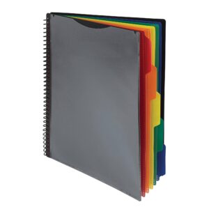 Samsill 5 Subject Spiral School Folder Organizer, 5 Dividers with Pockets, Multi Pocket Folder and Document Holder, Customizable Front Cover - Black