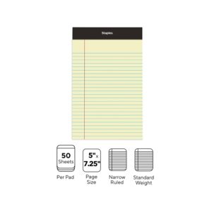 Staples Notepads 5" x 8" Narrow Canary 50 Sheets/Pad 12 Pads/Pack (26829) 163832 - Image 3