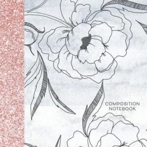 Composition Notebook: Glitter and Floral Large Wide Rule Lines with Page Numbers (Paperback)