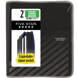 Five Star Xpanz Zipper Binder, 2" Round Rings, 380 Sheets, Gray (28090HX9) - Image 1