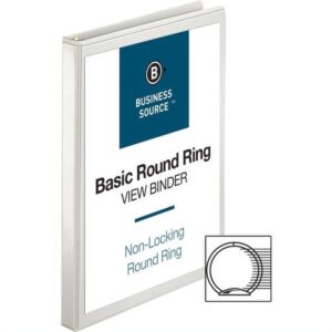 Business Source Round-ring View Binder 1/2″ Binder Capacity – Letter – 8 1/2″ x 11″ Sheet Size – 125 Sheet Capacity – Round Ring Fastener(s) – 2 Internal Pocket(s) – Polypropylene – White – Wrinkle-fr