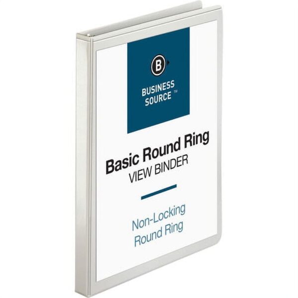 Business Source Round-ring View Binder 1/2″ Binder Capacity – Letter – 8 1/2″ x 11″ Sheet Size – 125 Sheet Capacity – Round Ring Fastener(s) – 2 Internal Pocket(s) – Polypropylene – White – Wrinkle-fr