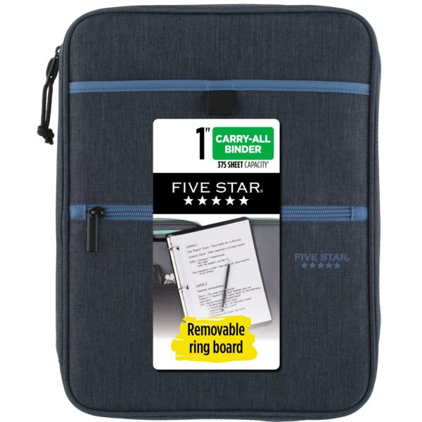Five Star 1″ Carry-All Zipper Binder, Poly, 375 Sheet Capacity, Round Rings, Blue