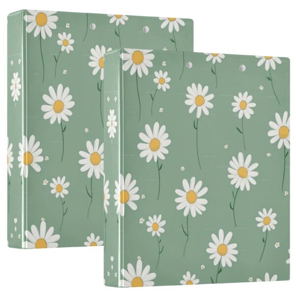 Waterproof PVC Round Ring Binder – D-Rings Clipboard, 200 Page Capacity (1 or 2-Pack), Ideal for Office , Home and School，Cute Daisy Flower
