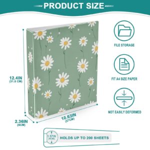 Waterproof PVC Round Ring Binder – D-Rings Clipboard, 200 Page Capacity (1 or 2-Pack), Ideal for Office , Home and School，Cute Daisy Flower