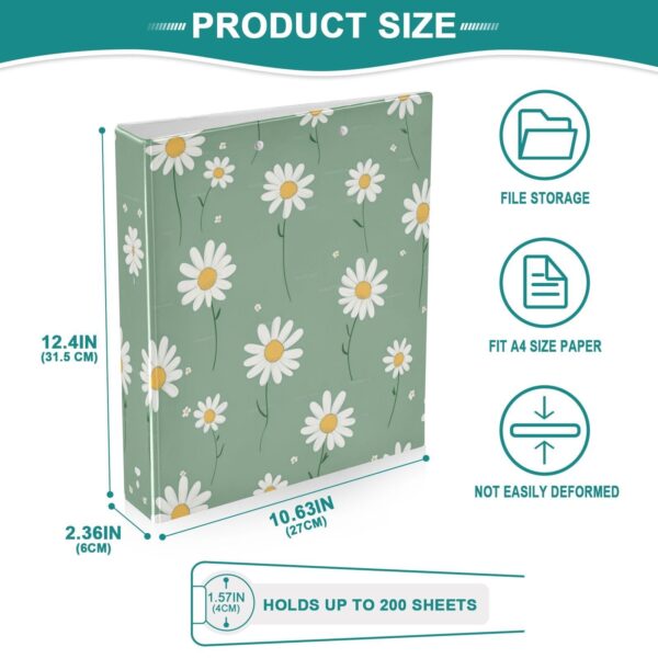 Waterproof PVC Round Ring Binder – D-Rings Clipboard, 200 Page Capacity (1 or 2-Pack), Ideal for Office , Home and School，Cute Daisy Flower