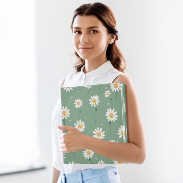 Waterproof PVC Round Ring Binder – D-Rings Clipboard, 200 Page Capacity (1 or 2-Pack), Ideal for Office , Home and School，Cute Daisy Flower