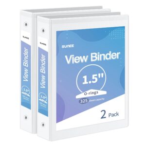 SUNEE 3 Ring Binder 1.5 Inch 2 Pack, Clear View Three Ring PVC-Free (Fit 8.5x11 Inches) for School or Office Supplies, White - Image 1