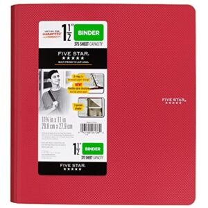 FIVE STAR Polypropylene, Letter Size, 1.5 In, 3 Round Ring Binder, Red