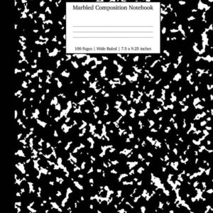 School Essentials Marbled Composition Notebook: Black Marble Wide Ruled Paper Subject Book, Book 1, (Paperback)