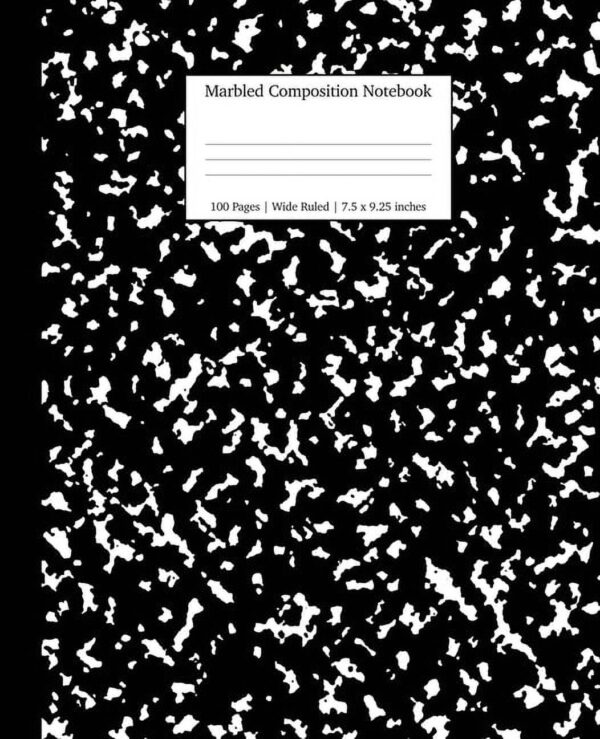 School Essentials Marbled Composition Notebook: Black Marble Wide Ruled Paper Subject Book, Book 1, (Paperback)