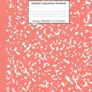 Young Dreamers Press Wide Ruled Composition Notebooks, 7.5″ x 9.25″, Coral Pink Marble, 100 Sheets