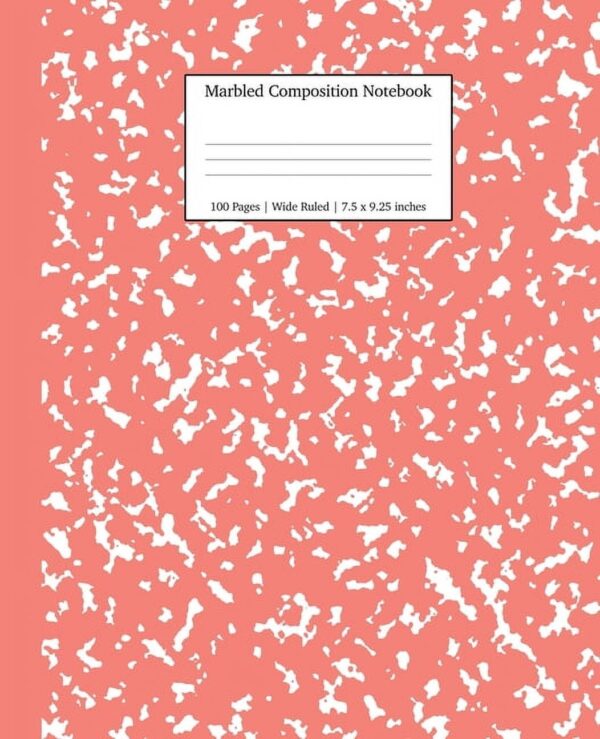 Young Dreamers Press Wide Ruled Composition Notebooks, 7.5″ x 9.25″, Coral Pink Marble, 100 Sheets