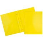 JAM Paper Plastic 2 Pocket POP Folders with Prongs Fastener Clasps, Yellow, Bulk 48/Pack