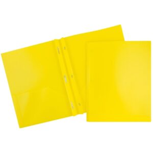 JAM Paper Plastic 2 Pocket POP Folders with Prongs Fastener Clasps, Yellow, Bulk 48/Pack