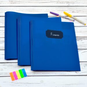 Youngever 6 Pack Heavy Duty Plastic Two Pocket Folders with 3 Prongs, Metal Prongs Fastener, Heavy Duty Plastic 2 Pocket Folder (Dark Blue)