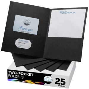 FILE-EZ Two-Pocket Folders, Black, 25-Pack, Textured Paper, Letter Size (EZ-52505), Made in USA