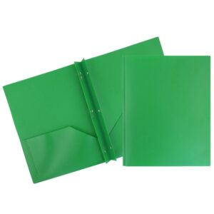 JAM Paper Plastic 2 Pocket School POP Folders with Metal Prongs Fastener Clasps, Green, 6/pack - Image 1