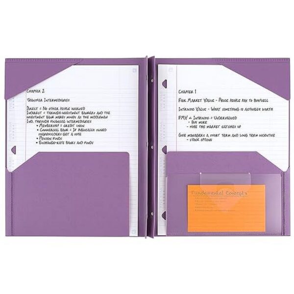 Five Star 2-Pocket Folder, 4 Pack, Plastic Folder with Stay-Put Tabs and Prong Fasteners, Holds 8-1/2″ x 11″ Paper, Tidewater Blue, White, Amethyst Purple, Harvest Yellow (38064)