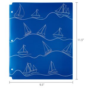 Pen+Gear 2-Pocket Poly Folder, 9.4″ x 11.4″, Blue Sailboats