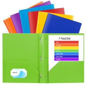 Aipker 7-Color Folders with Pockets and Prongs, Pockets Folder with Business Card Slots, Set of 7 Pack