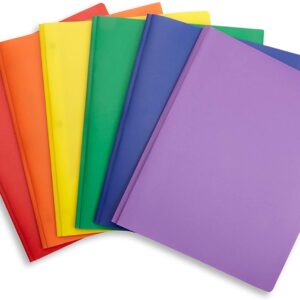 Multicolor Plastic Two Pocket Folders with Prongs, 6 Pack