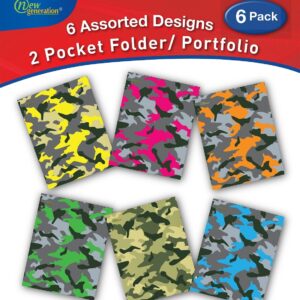 New Generation Camouflage 2-Pocket Folders, 12″ x 9.25″ Fashion School Folders with Two Pockets, 6 Count