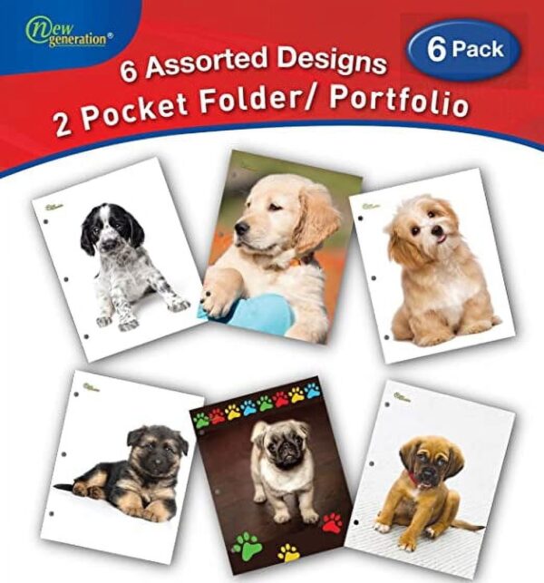 New Generation Pocket Folders, 2-Pocket Folders with Two Pockets and 3 Hole Punched, Assorted Colors, 6 Count