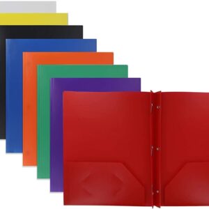 Emraw 2 Pocket Poly Portfolio Two Pockets Folder with 3 Prongs and Business Card Holder Organizer Designed for Home, Office, School, Classroom and More – Actual Colors May Vary (Pack of 3)