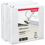 Office Depot® Heavy-Duty View 3-Ring Binder, 3″ D-Rings, White, 49% Recycled, Pack Of 2