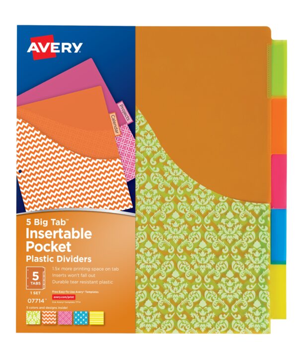 Avery Big Tab Insertable Pocket Dividers, 5 Tabs (07714) Avery Big Tab Insertable Pocket Dividers, 5 Tabs (07714)