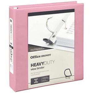 Office Depot® Heavy-Duty View 3-Ring Binder, 1 1/2″ D-Rings, Pink