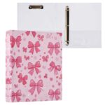 Pink Cute Bows 3 Ring Hardcover Binders 1.5in Round Rings for Letter-Size Folder Paper Organizer Pockets for Office Student Recipe