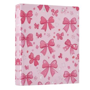 Pink Cute Bows 3 Ring Hardcover Binders 1.5in Round Rings for Letter-Size Folder Paper Organizer Pockets for Office Student Recipe
