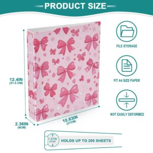 Pink Cute Bows 3 Ring Hardcover Binders 1.5in Round Rings for Letter-Size Folder Paper Organizer Pockets for Office Student Recipe