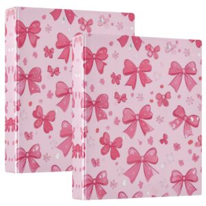 Pink Cute Bows 3 Ring Hardcover Binders 1.5in Round Rings for Letter-Size Folder Paper Organizer Pockets for Office Student Recipe