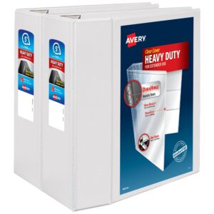 Avery® Heavy-Duty View 3 Ring Binder, 5" One Touch EZD® Rings, White, Pack Of 2 Binders - Image 1